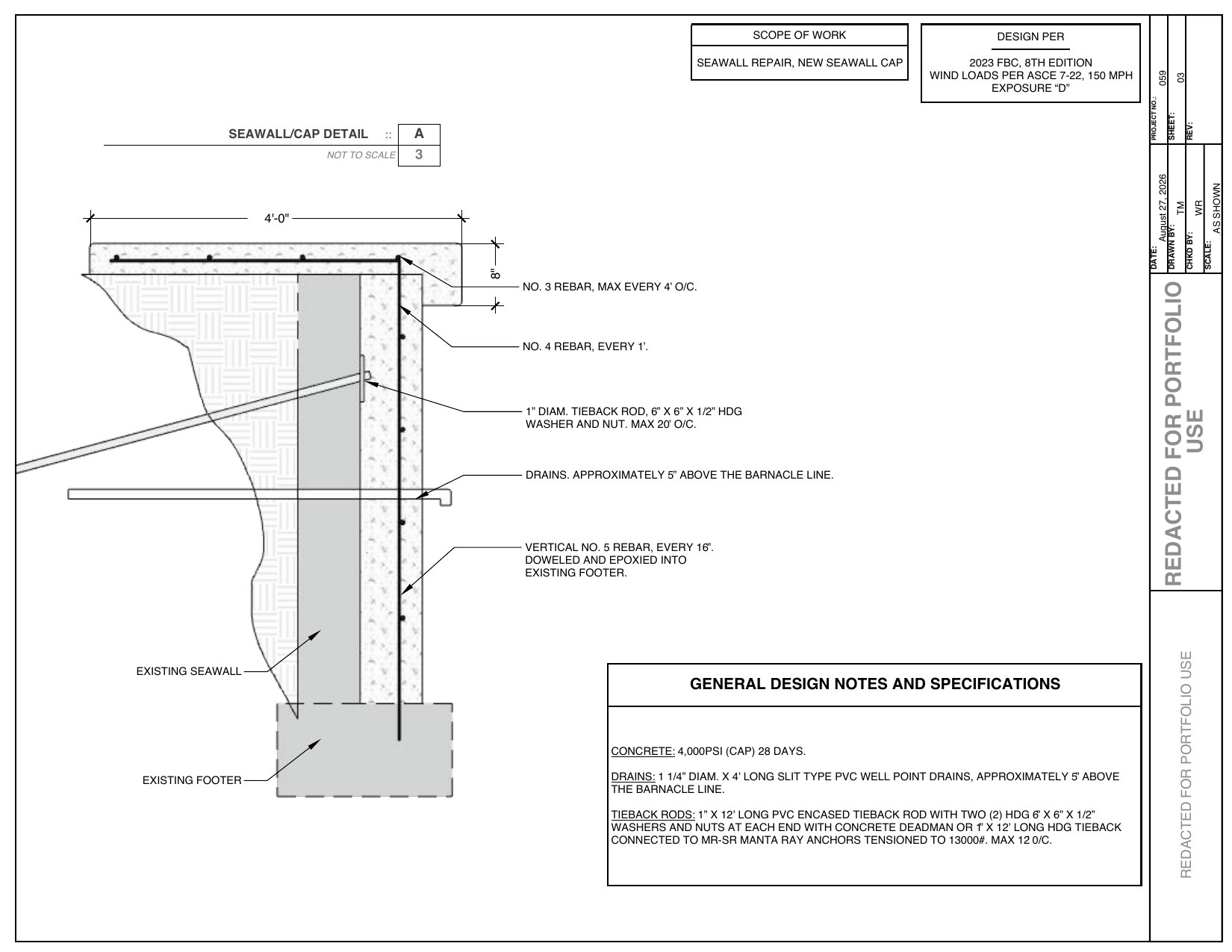 Concrete seawall plan detail