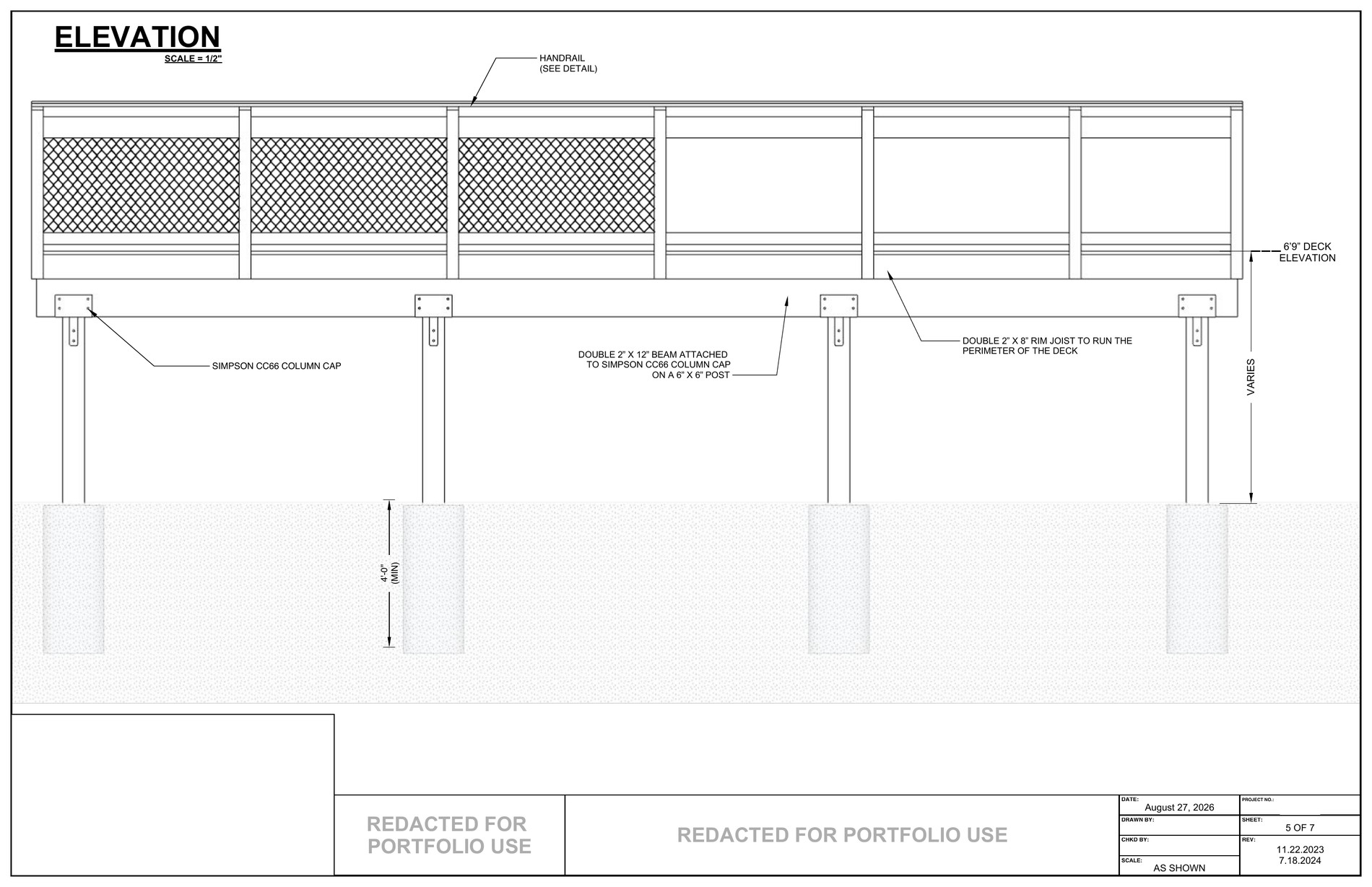 Elevation drawing for state park deck