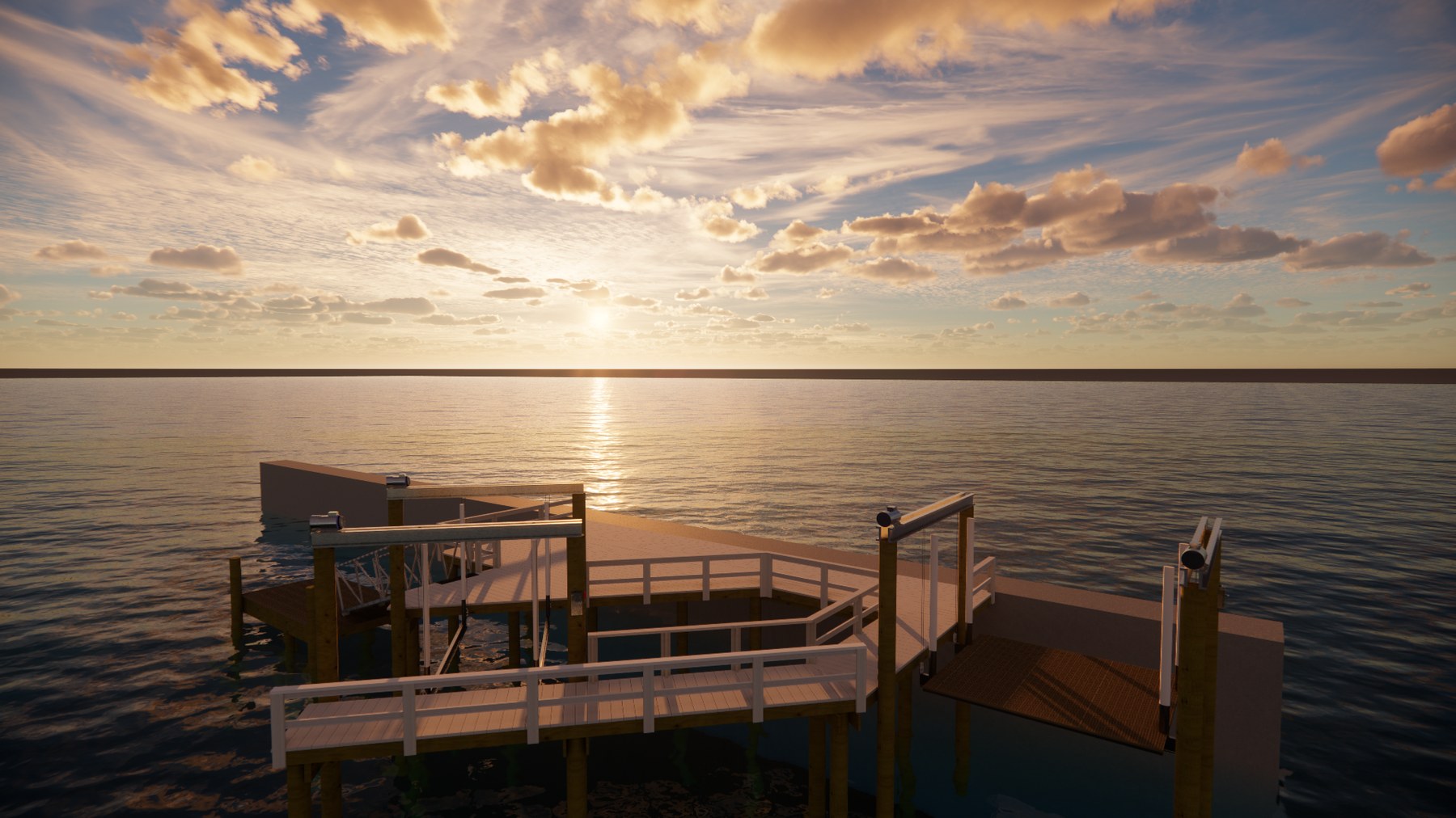 Sunset waterfront dock visualization